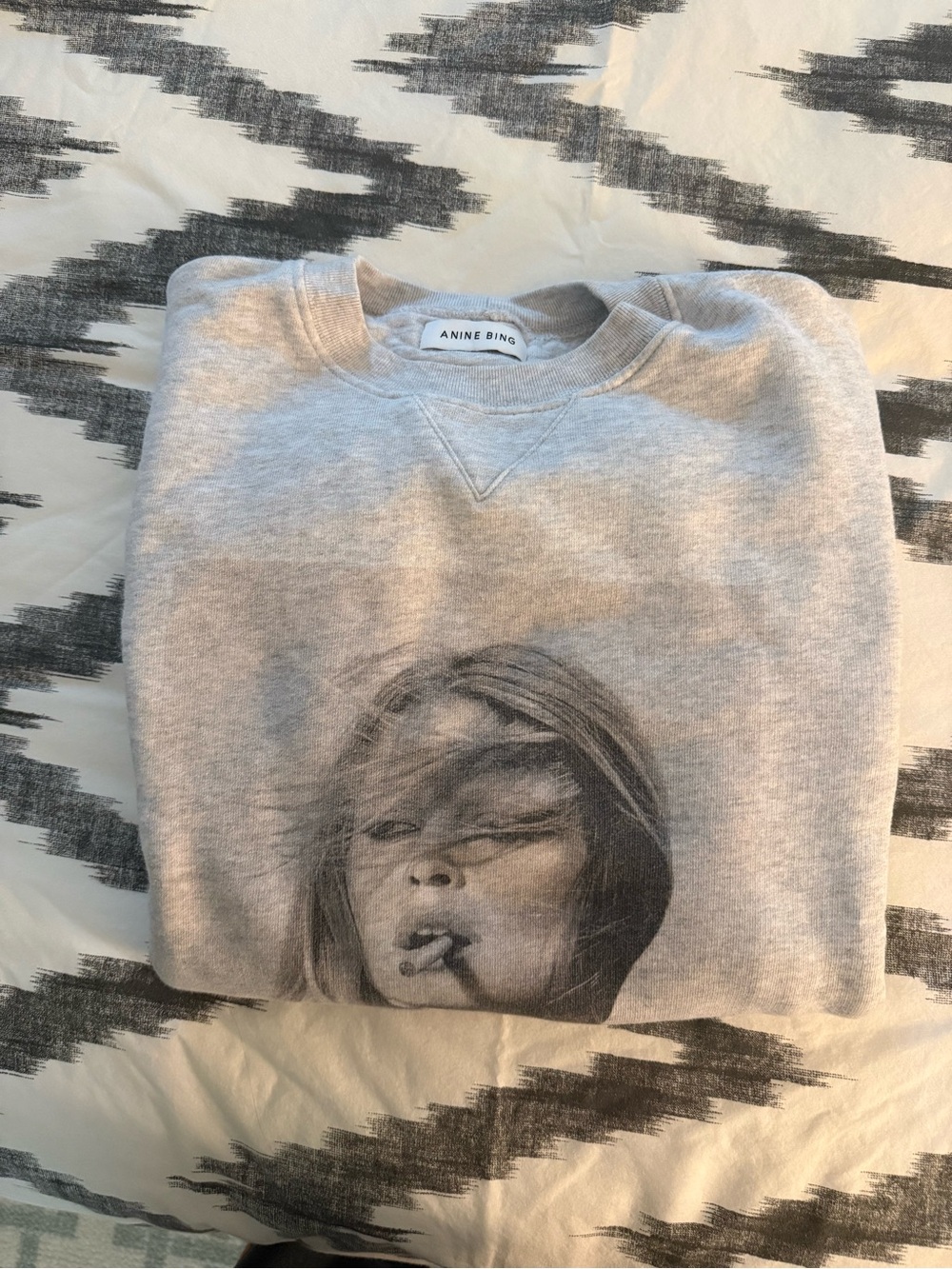 Anine Bing Heather Gray Graphic Crewneck Sweatshirt